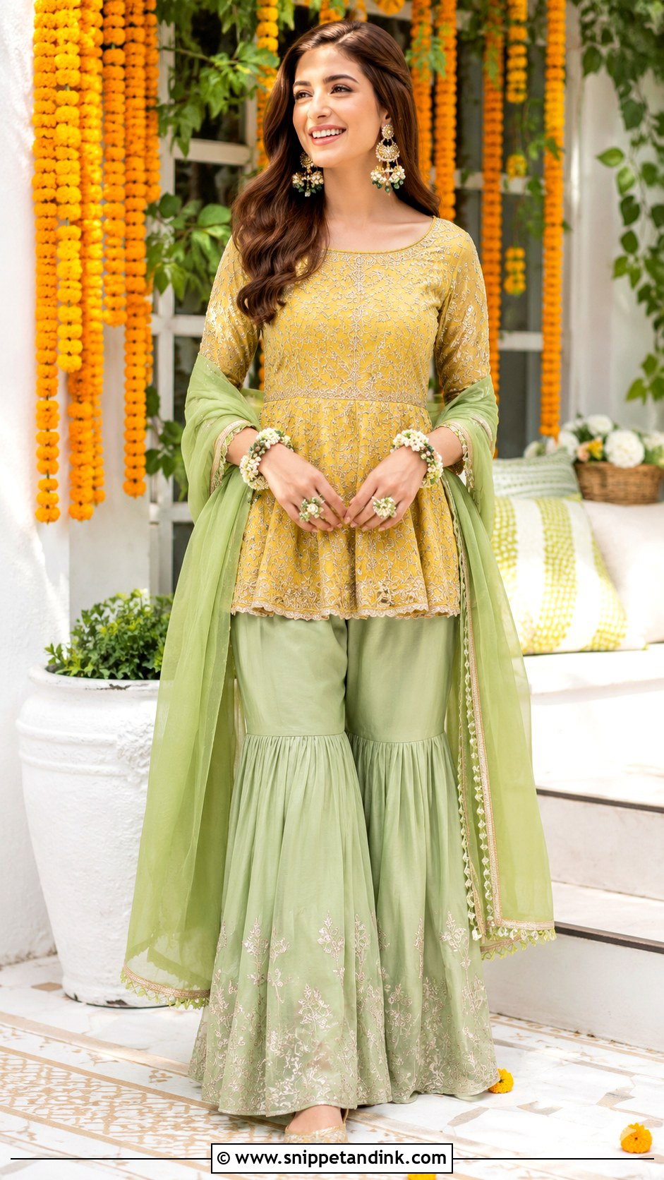 Peplum Sharara Mehendi Outfit For Bride - Snippet and Ink - 30 Unique Mehendi Outfits for Bride