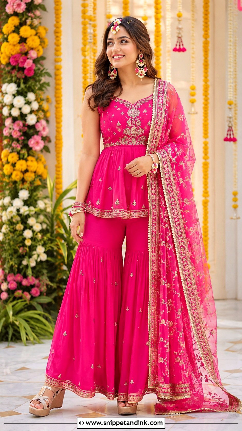 Peplum Sharara Mehndi Outfit - Snippet and Ink - 30 Mehndi Outfit for Bride Ideas