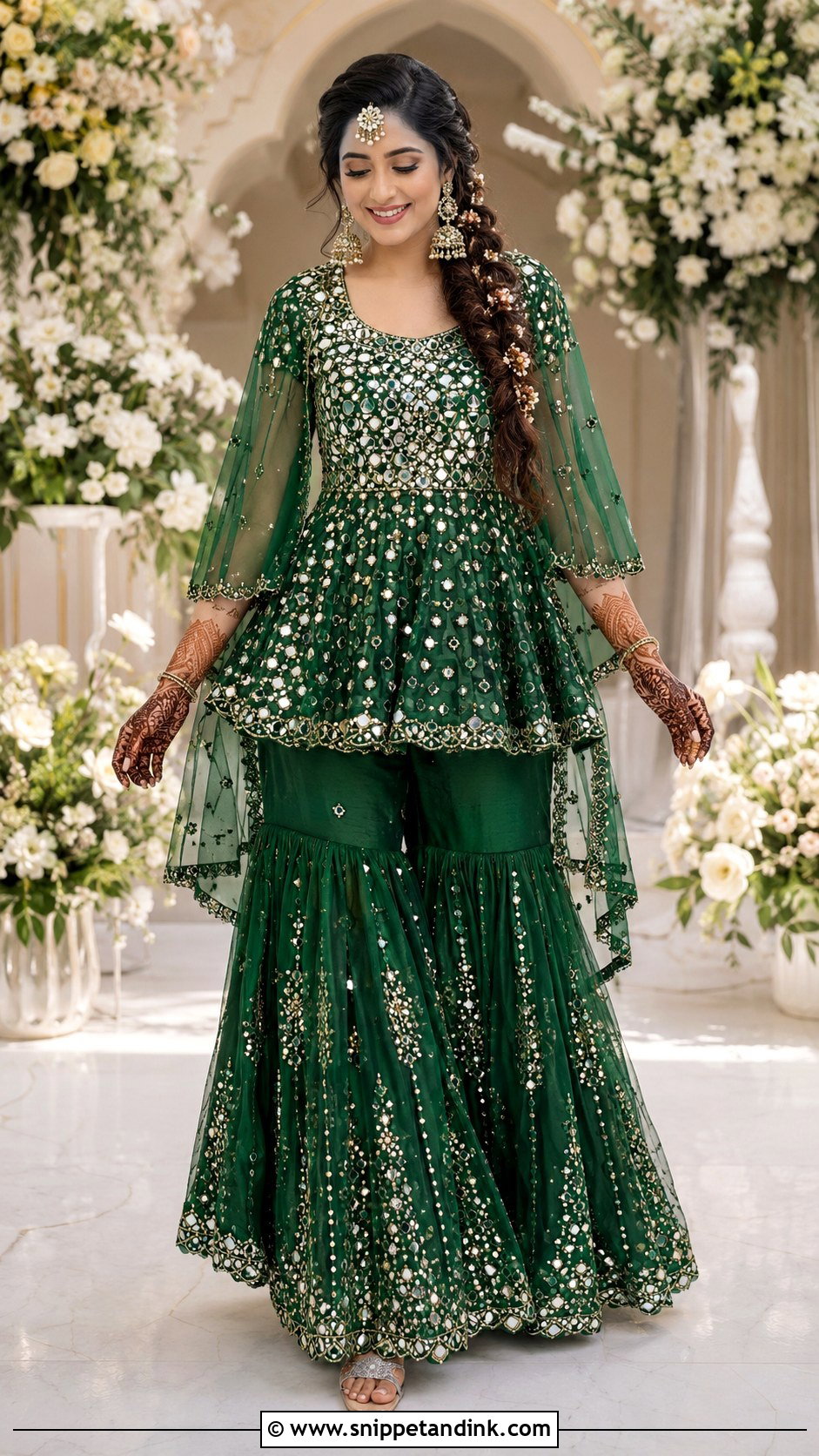 Peplum Sharara Mehndi Outfit - Snippet and Ink - 20 Mehndi Ceremony Outfit for Bride Ideas