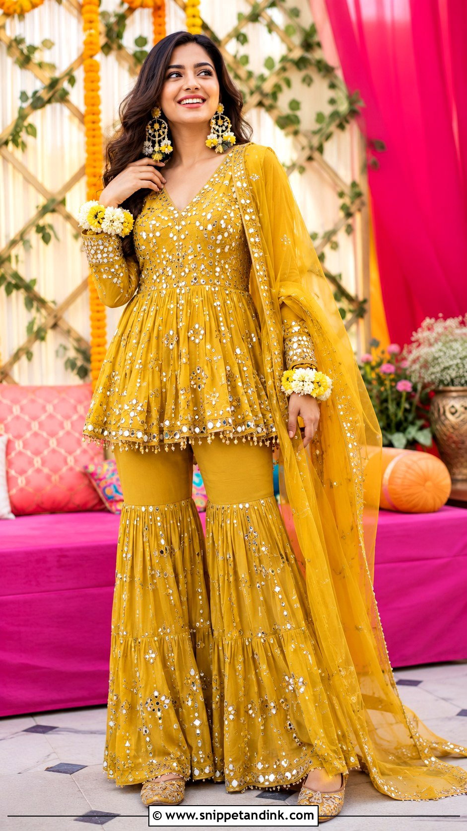 Peplum Sharara Mehndi Outfit For Bride - Snippet and Ink - 25 Mehndi Dress Ideas for Bride