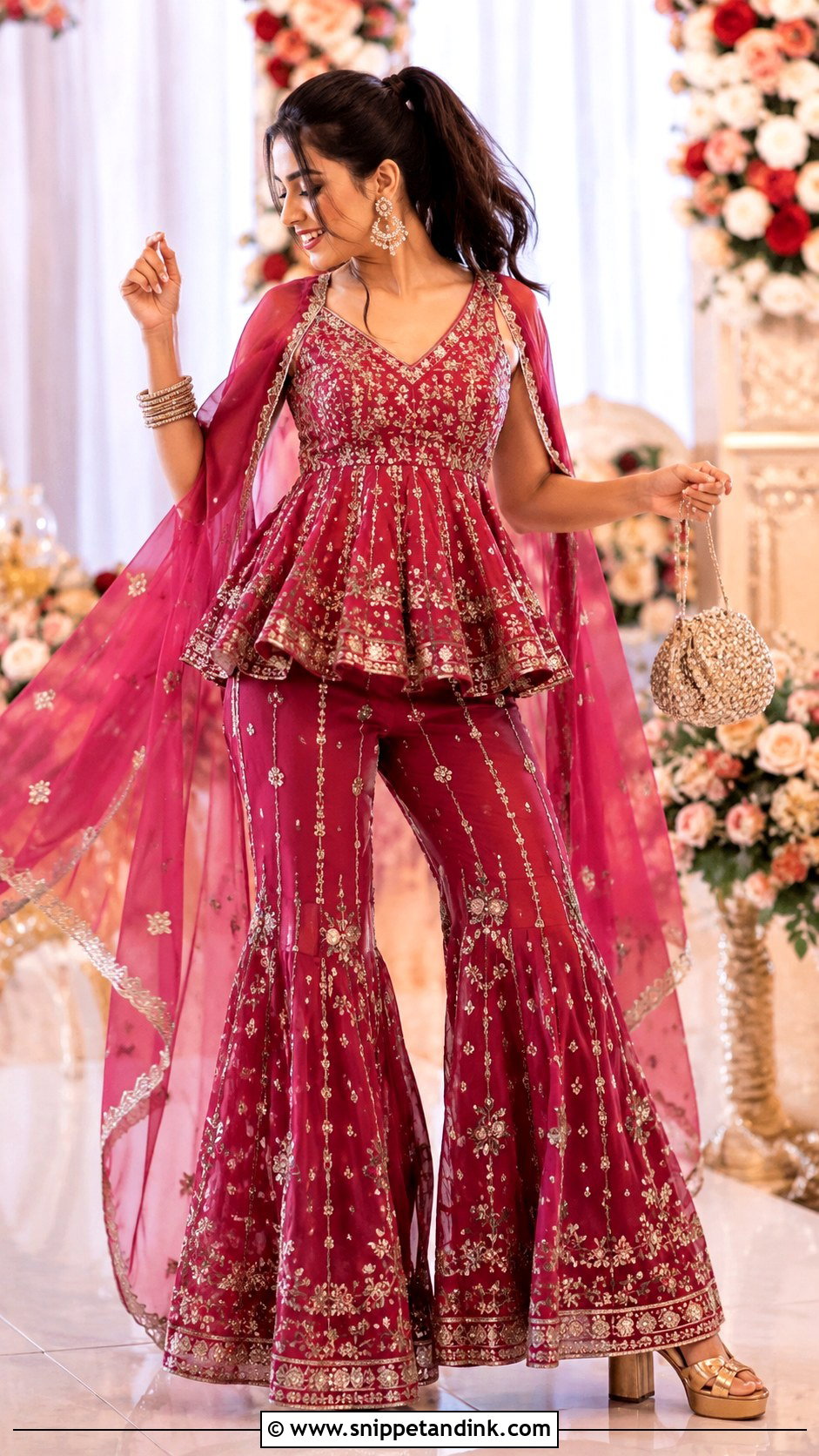 Peplum Sharara Outfit For Sangeet - Snippet and Ink - 20 Indian Siders Wedding Outfits