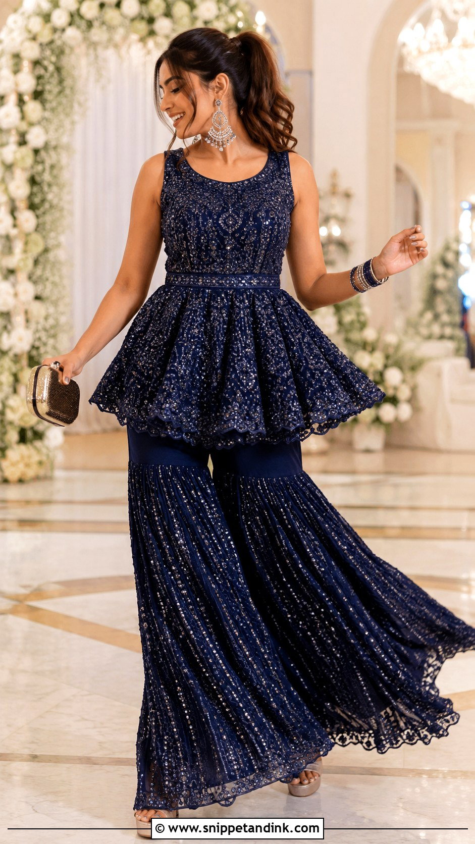 Peplum Sharara Sangeet Outfit - Snippet and Ink - 20 Outfit for Marriage Function Ideas