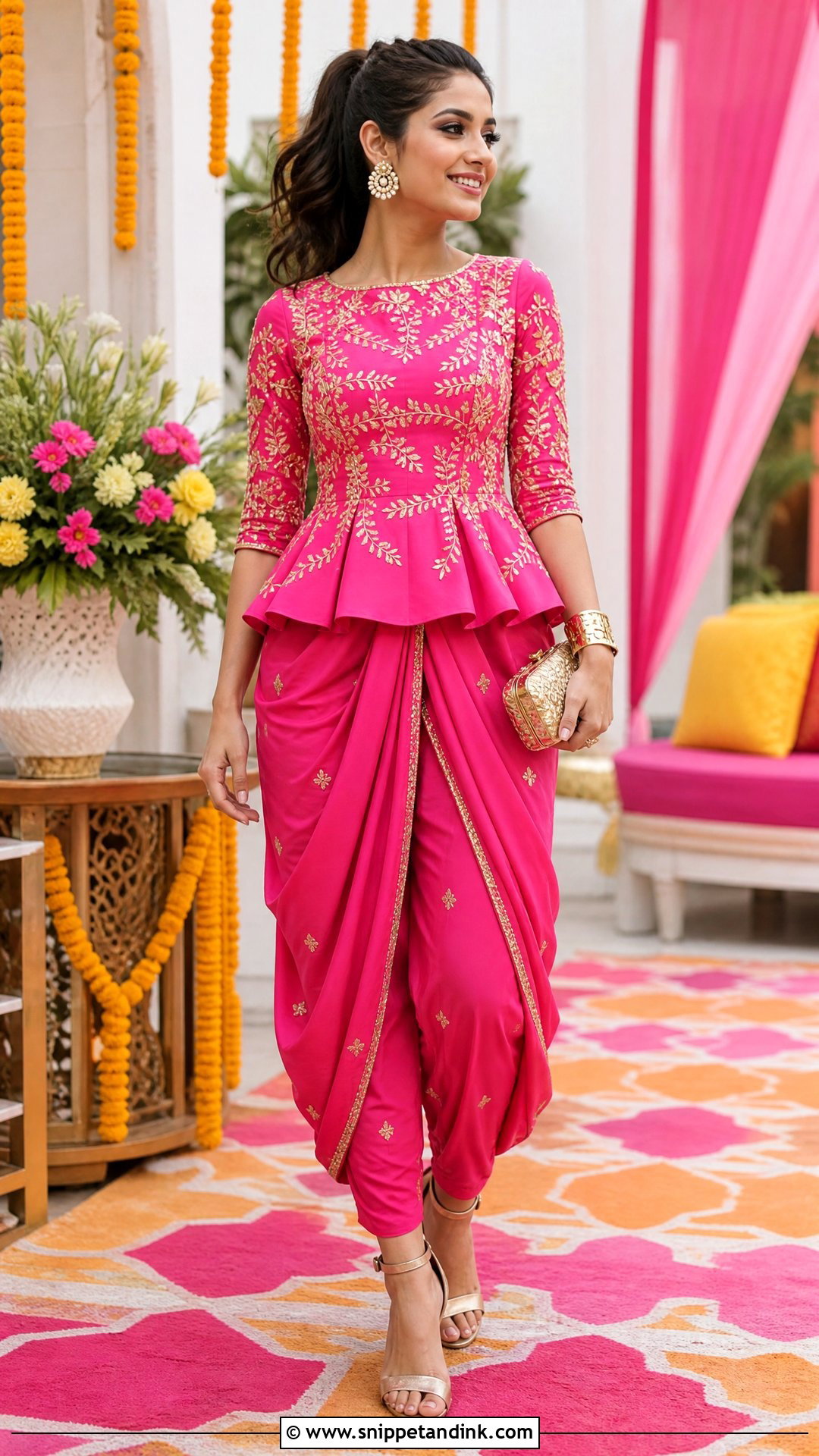 Peplum Top And Dhoti Pants Wedding Look - Snippet and Ink - 20 Simple Indian Wedding Look Ideas