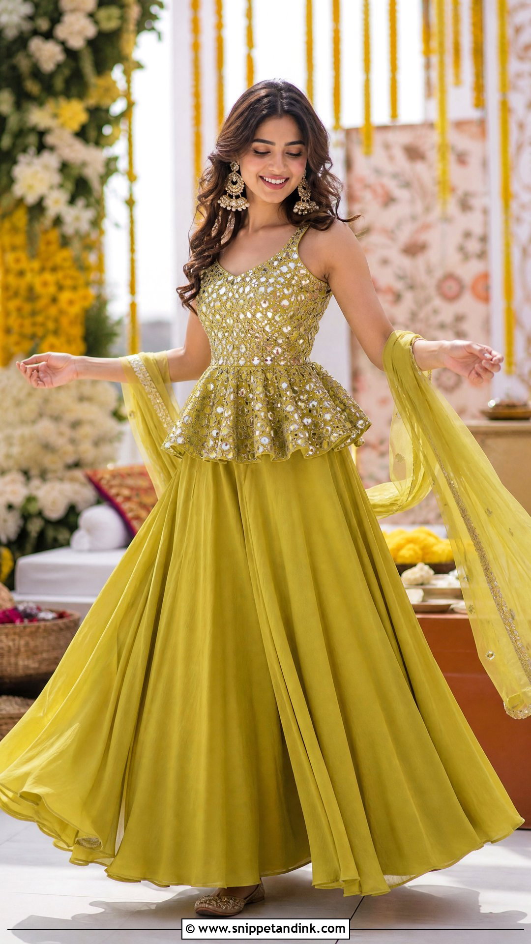 Peplum Top And Lehenga For Mehendi Bride - Snippet and Ink - 25 Simple Mehendi Outfits for Bride