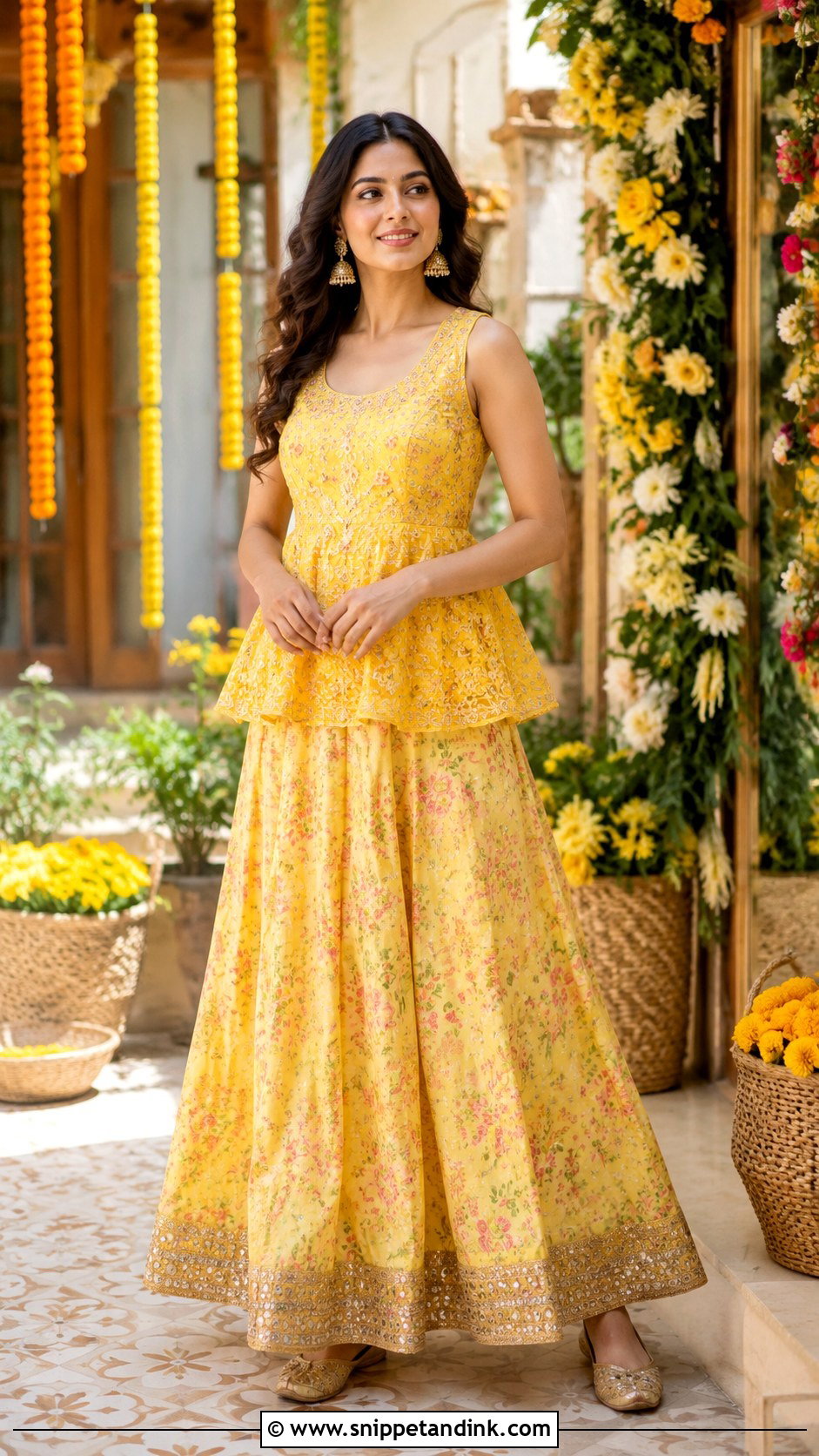 Peplum Top And Lehenga Haldi Outfit - Snippet and Ink - 25 Indo Western Haldi Outfit Ideas