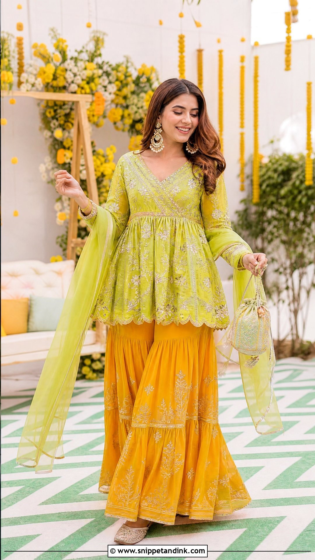 Peplum Top And Sharara For Mehendi - Snippet and Ink - 20 Simple Mehendi Outfits