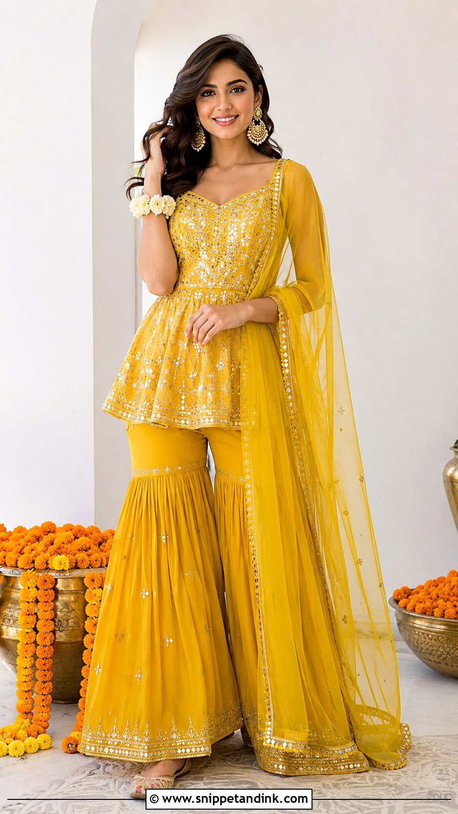 Peplum Top And Sharara Haldi Outfit - Snippet and Ink - 20 Haldi Trending Outfits