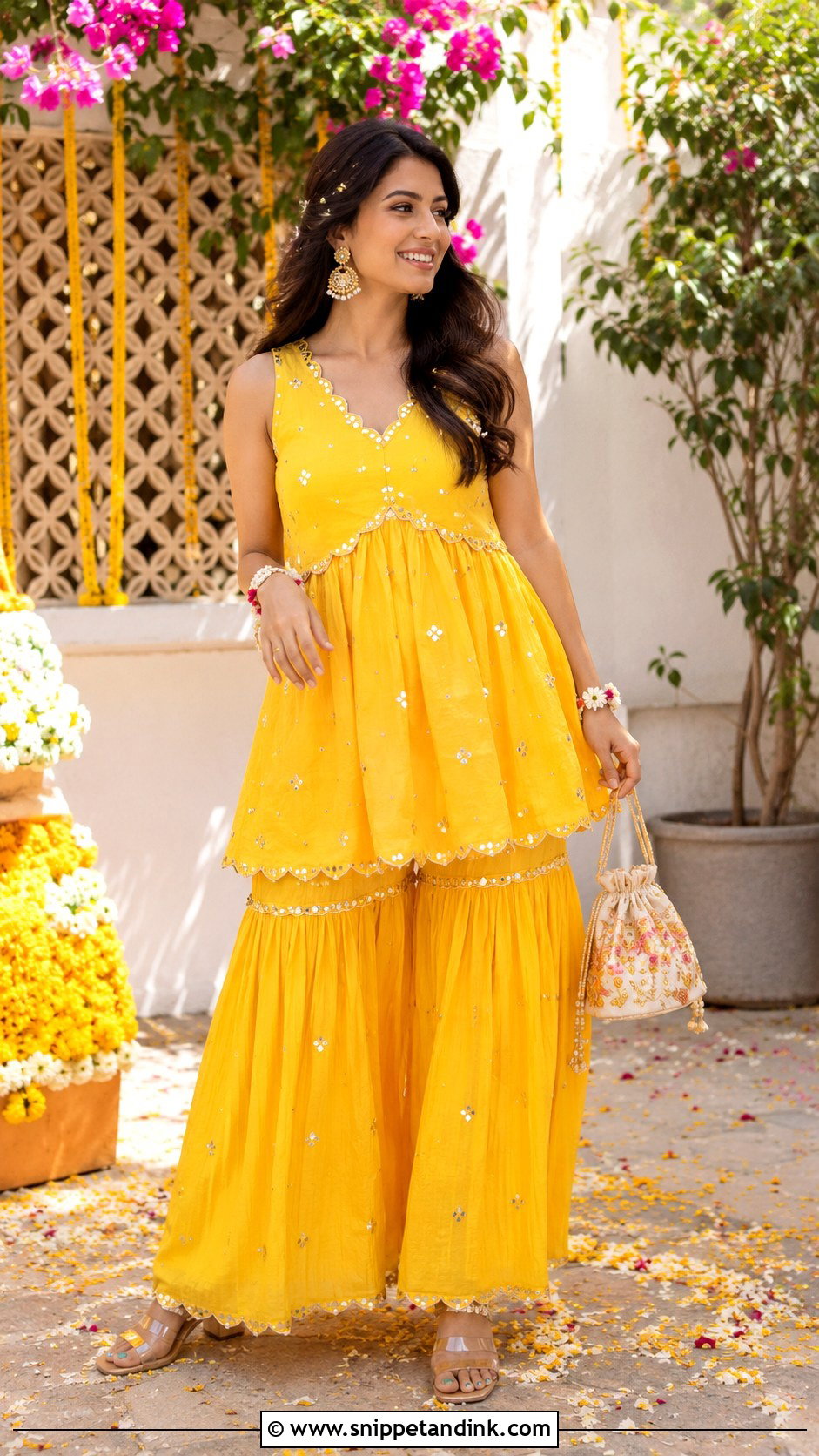 Peplum Top And Sharara Haldi Outfit - Snippet and Ink - 20 Indowestern Haldi Ceremony Outfit Ideas
