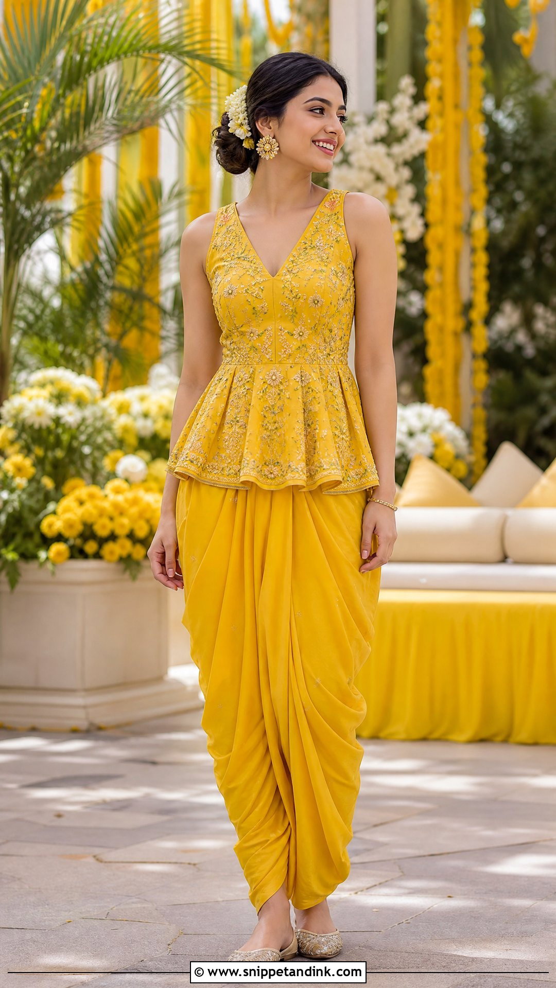 Peplum Top Dhoti Pants Haldi Outfit - Snippet and Ink - 20 Haldi Indowestern Outfit Ideas
