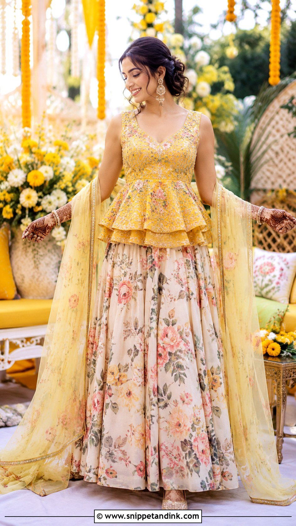 Peplum Top Mehendi Lehenga - Snippet and Ink - 25 Mehendi Outfit Ideas for Bride