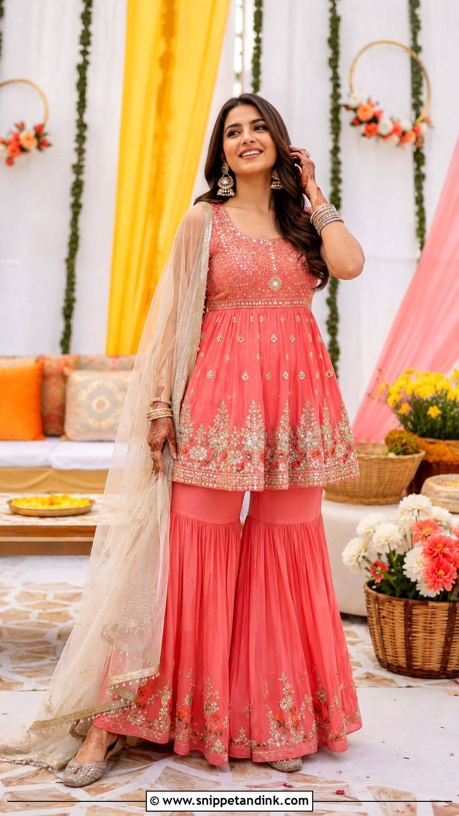 Peplum Top With Sharara For Mehendi Function - Snippet and Ink - 25 Dress for Mehendi Function Ideas