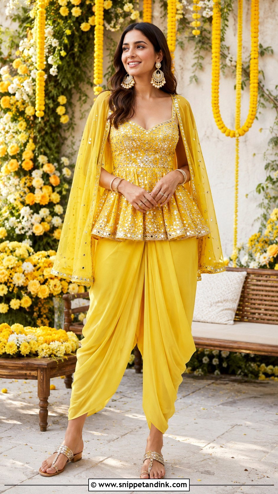 Peplum Top and Dhoti Pants for Haldi - Snippet and Ink - 20 Outfits for Haldi Ceremony