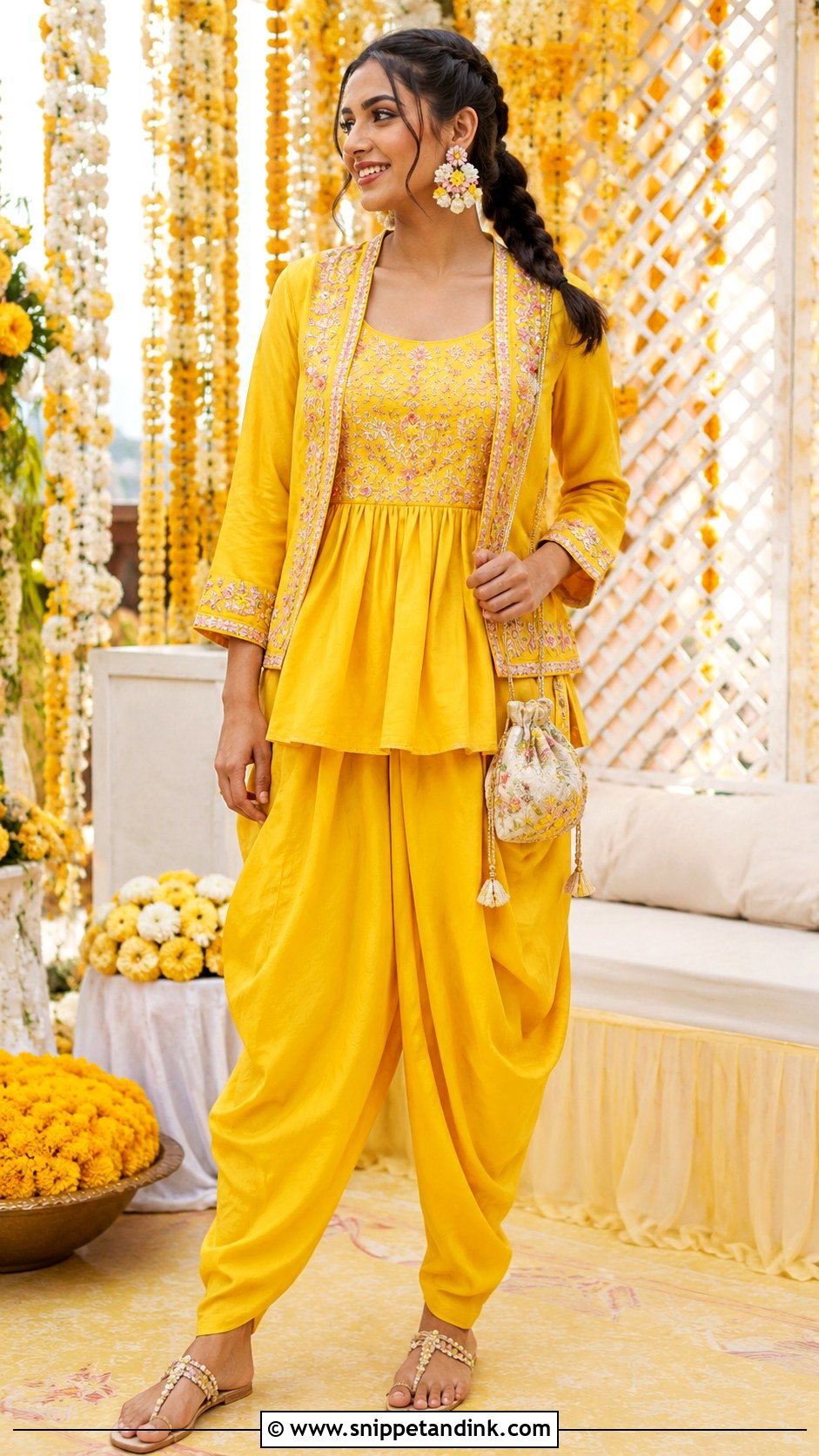 Peplum Top and Dhoti Pants for Haldi - Snippet and Ink - 20 Indian Wedding Dress for Sisters Wedding Ideas