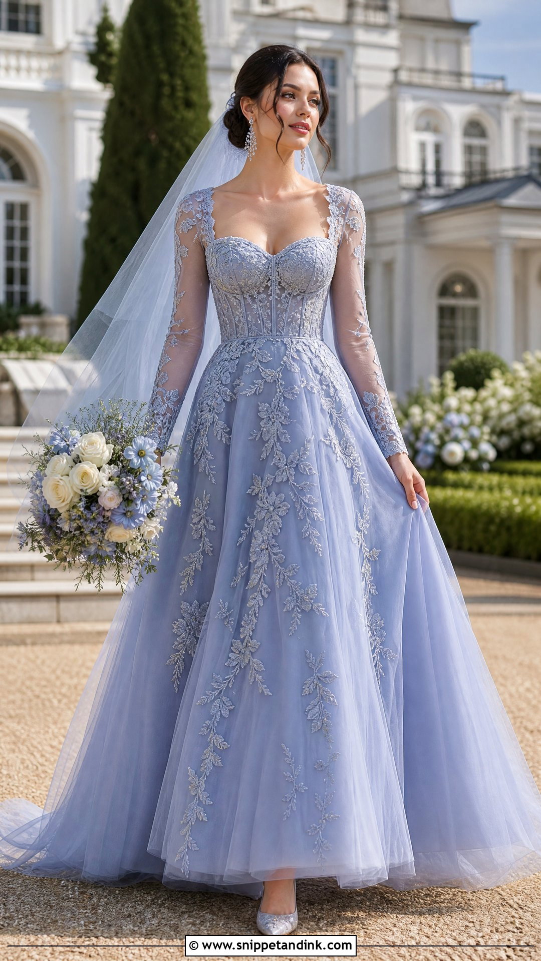 Periwinkle Wedding Dress With Sleeves - Snippet and Ink - 20 Pastel Wedding Dresses