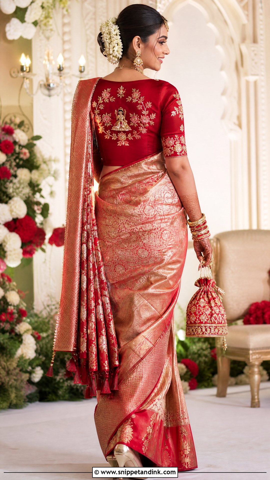 Personalized Bridal Blouse With Wedding Motifs - Snippet and Ink - 25 Blouse Design for Bride Ideas