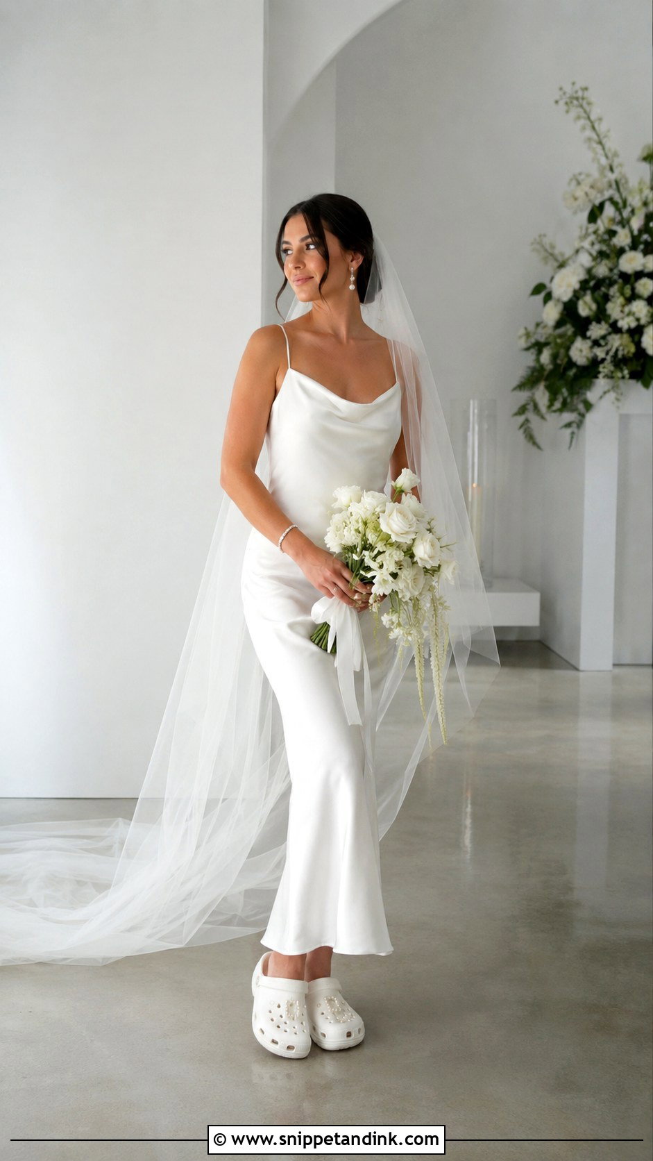 Personalized Bridal Crocs With Slip Dress - Snippet and Ink - 20 Bridal Crocs Ideas