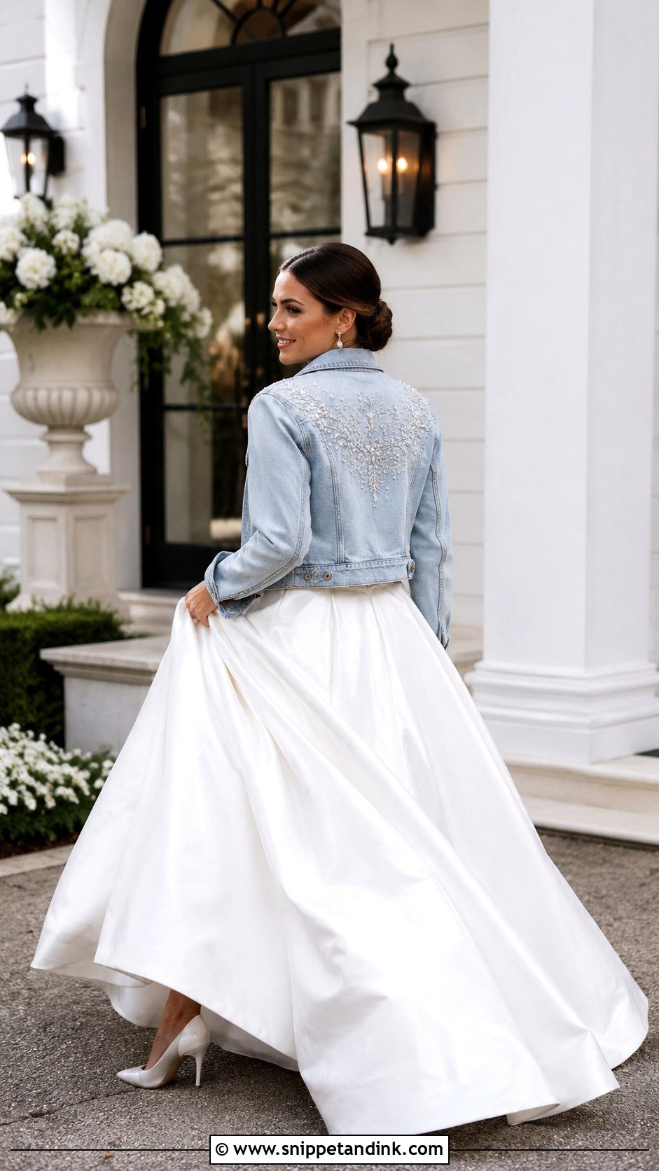 Personalized Bridal Denim Jacket With Ball Gown - Snippet and Ink - 20 Bridal Denim Jacket Ideas