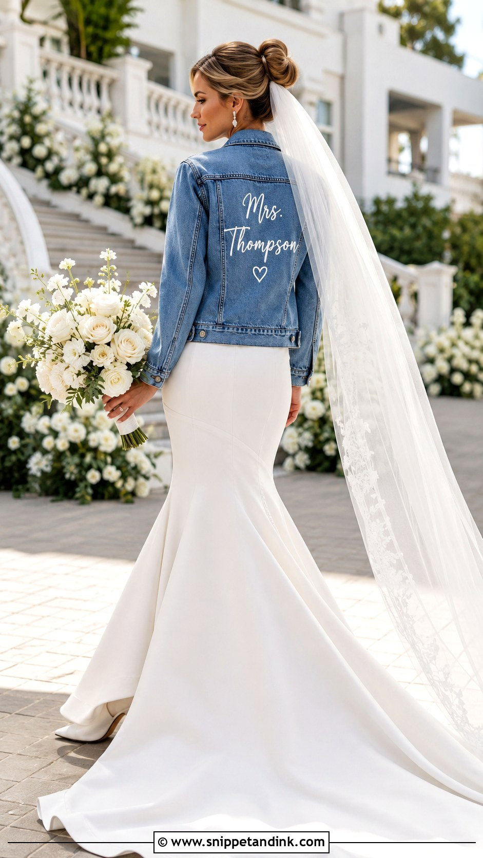 Personalized Bridal Jean Jacket With Mermaid Wedding Dress - Snippet and Ink - 20 Bridal Jean Jacket Ideas