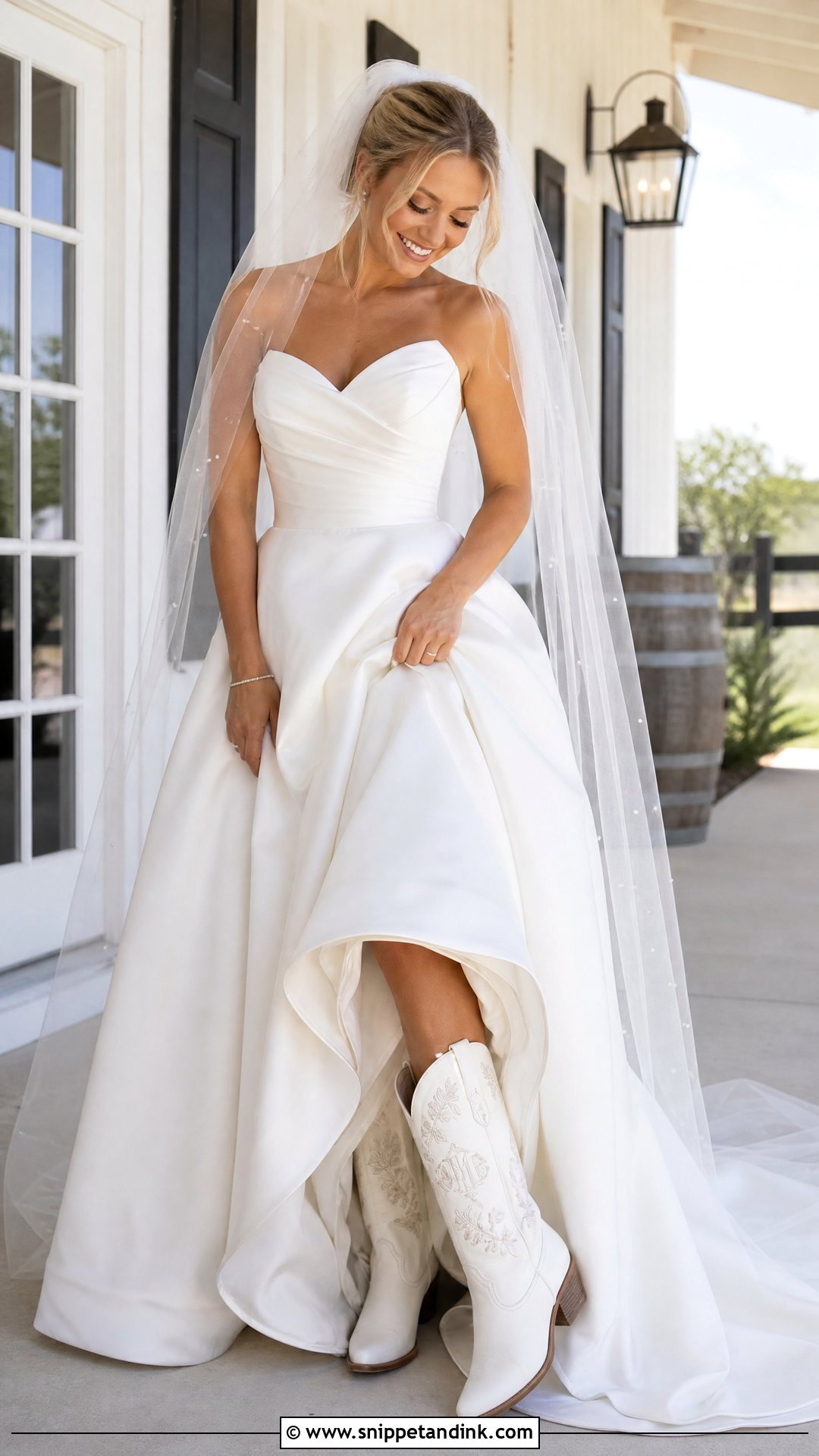 Personalized Cowgirl Boots With Classic Satin Gown - Snippet and Ink - 20 Wedding Cowgirl Boots for Bride Ideas