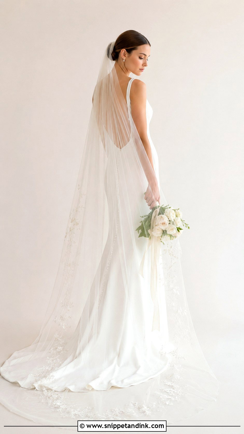 Personalized Double Veil With Minimalist Gown - Snippet and Ink - 20 Double Veil Ideas