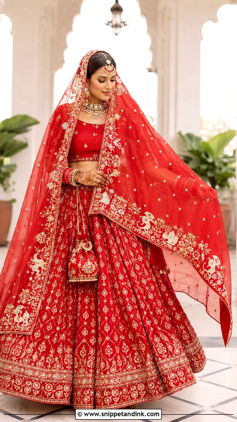 Personalized Name Chundadi With Red Lehenga - Snippet and Ink - 20 Chundadi Design for Marriage Ideas