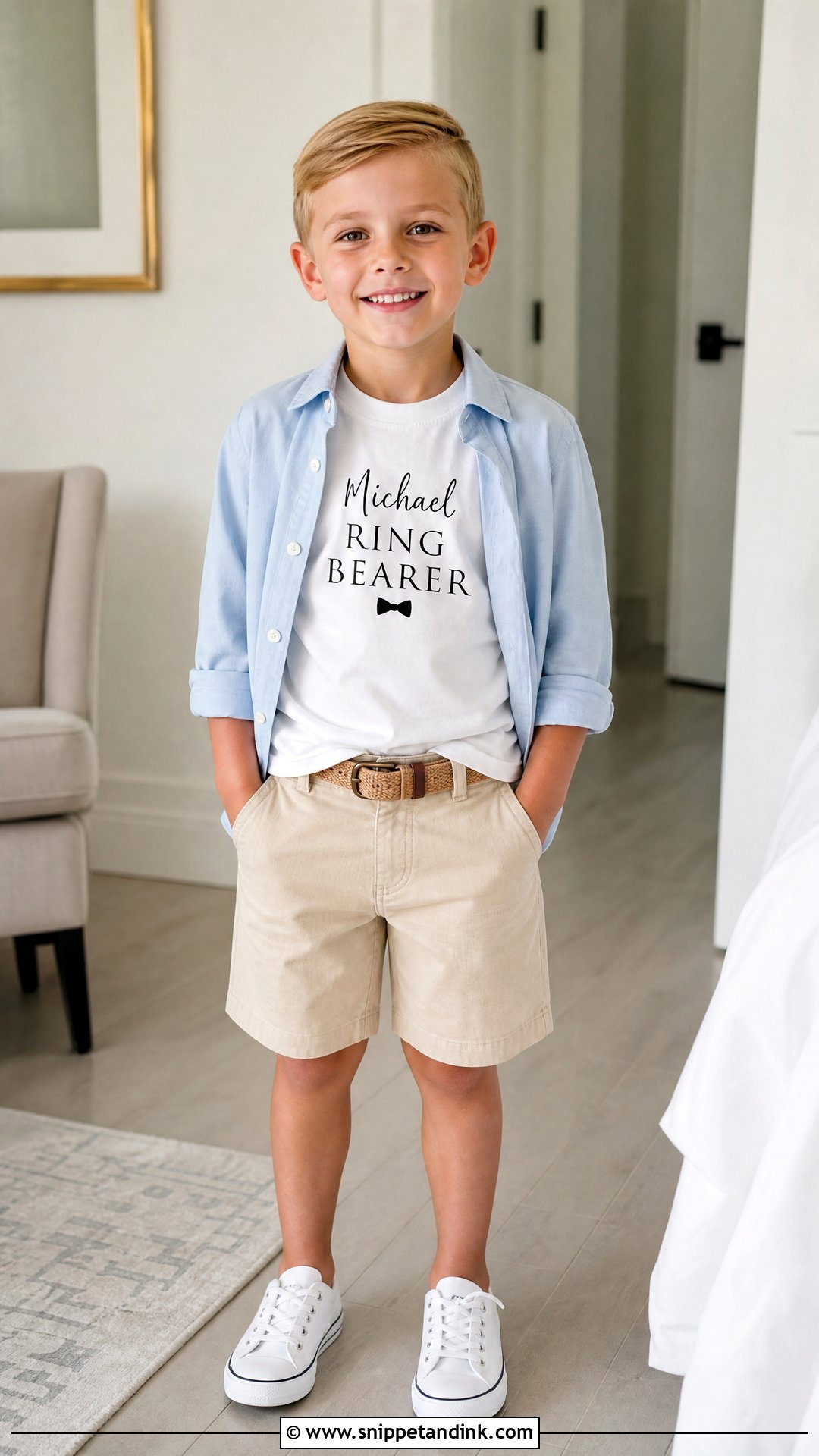 Personalized Ring Bearer Shirt With Khaki Shorts - Snippet and Ink - 20 Ring Bearer Shirt Ideas