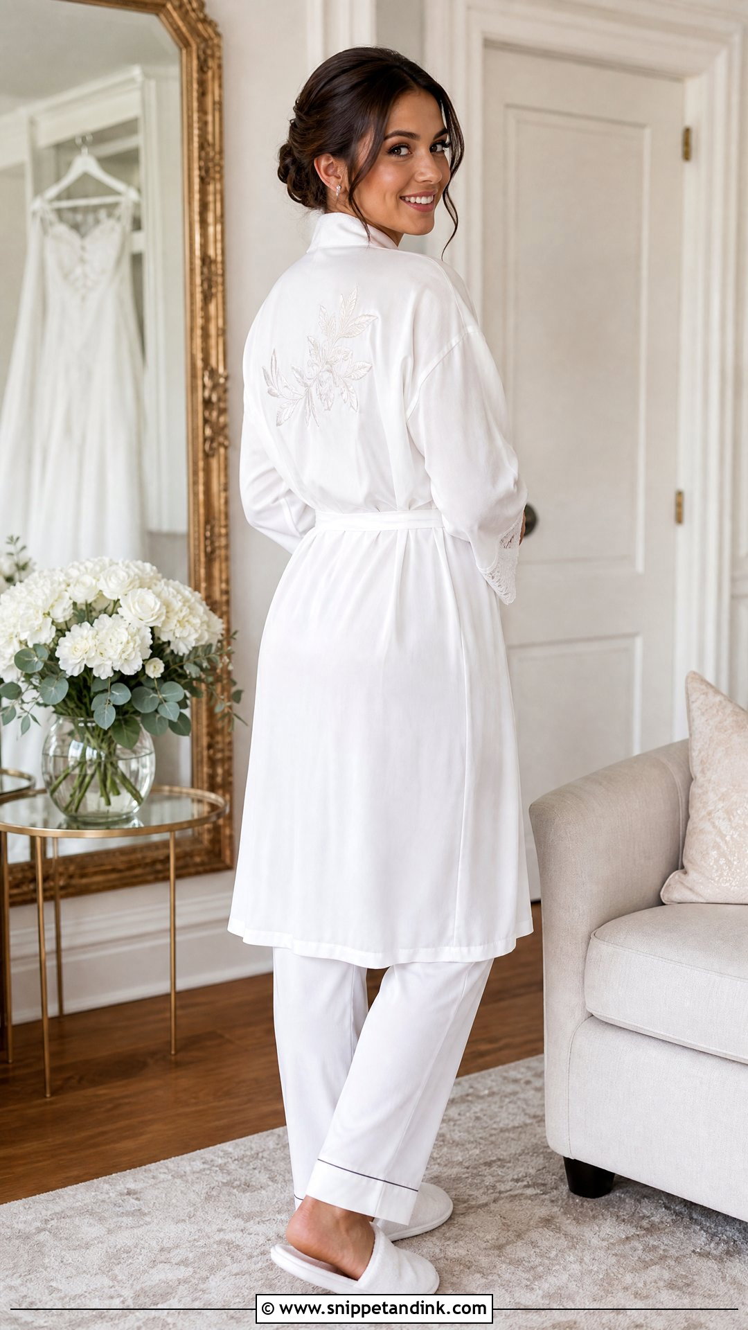 Personalized White Bridal Robe With Embroidery - Snippet and Ink - 20 White Bridal Robe Ideas