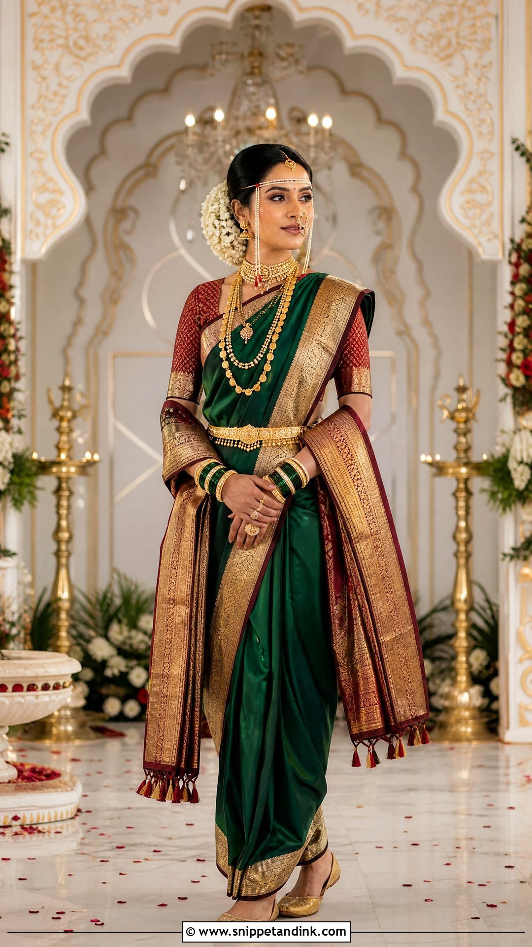 Peshwai Marathi Bride Look With Gold Jewelry - Snippet and Ink - 20 Royal Marathi Bride Look Ideas