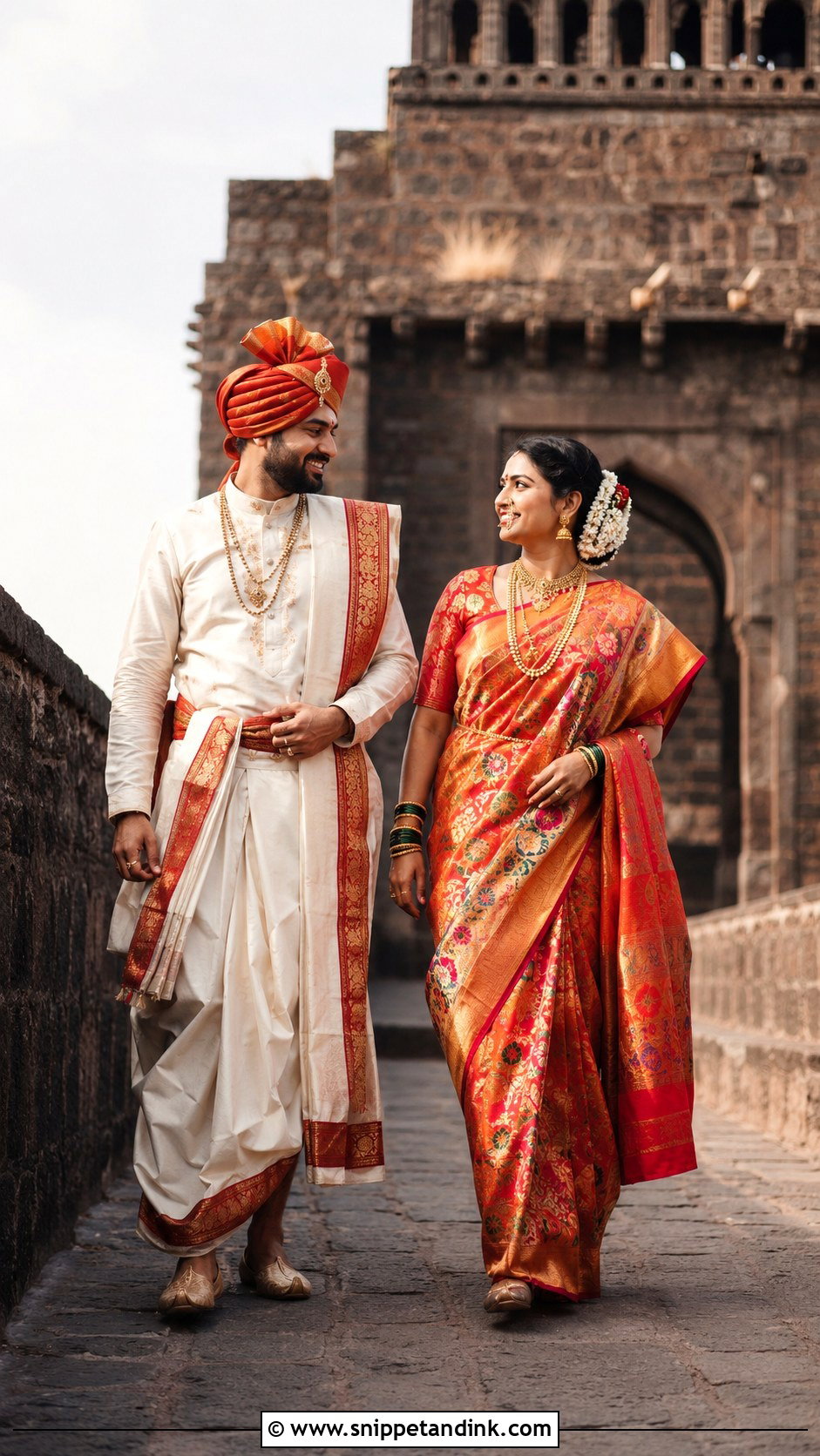 Peshwai Pre Wedding Photoshoot Couple Look - Snippet and Ink - 25 Peshwai Look for Wedding Couple Ideas