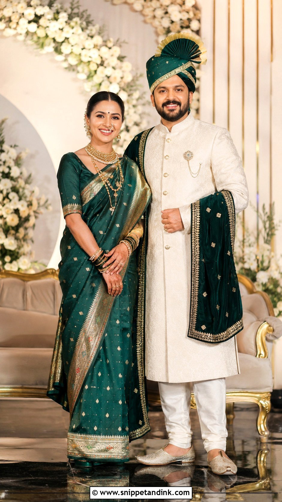 Peshwai Reception Couple Look - Snippet and Ink - 25 Peshwai Look for Wedding Couple Ideas