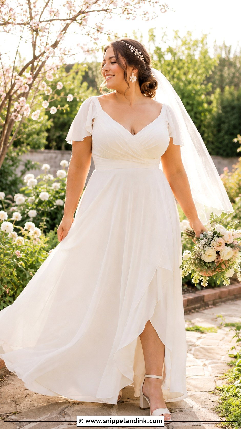Petal Sleeve A Line Wedding Dress - Snippet and Ink - 20 Curvy Wedding Dress Sleeves