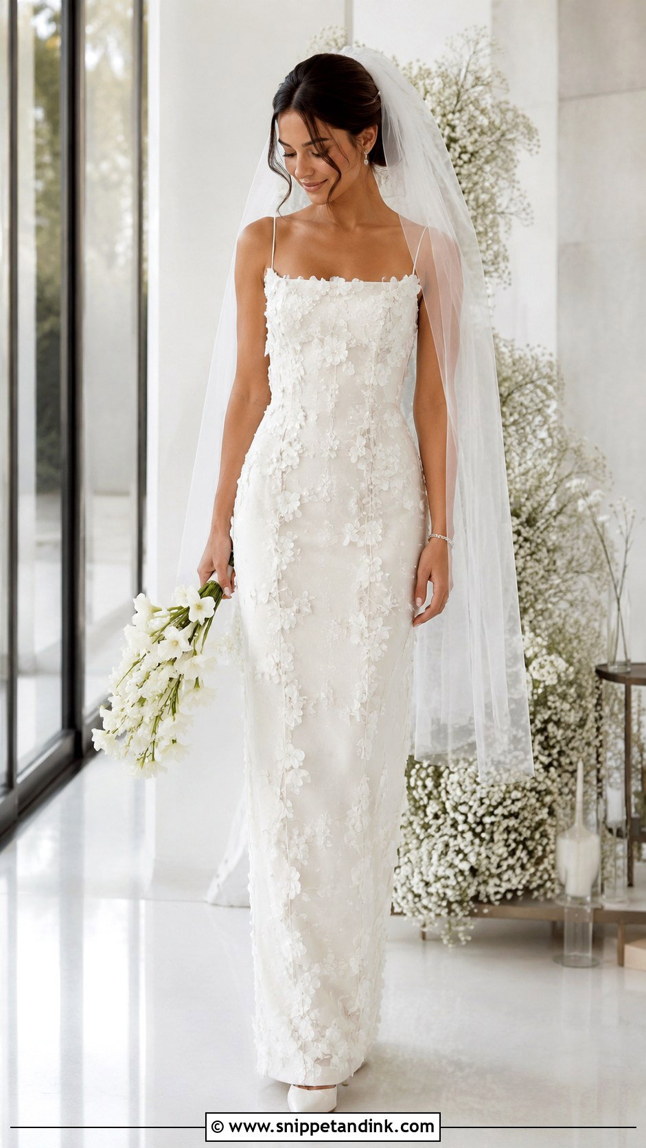 Petite 3D Flower Column Wedding Dress - Snippet and Ink - 20 3D Flower Wedding Dress Ideas