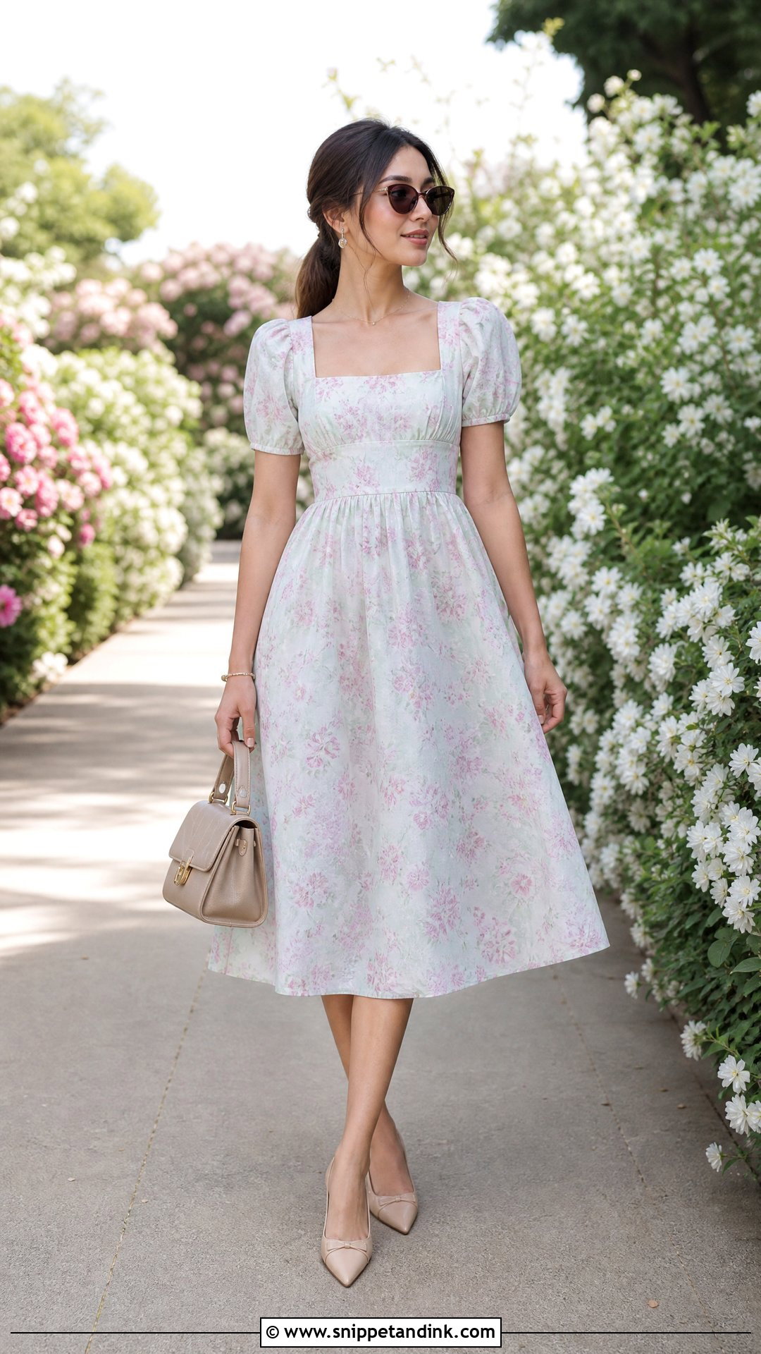 Petite A Line Dress With Pointed Flats - Snippet and Ink - 20 Summer Garden Party Dress Ideas