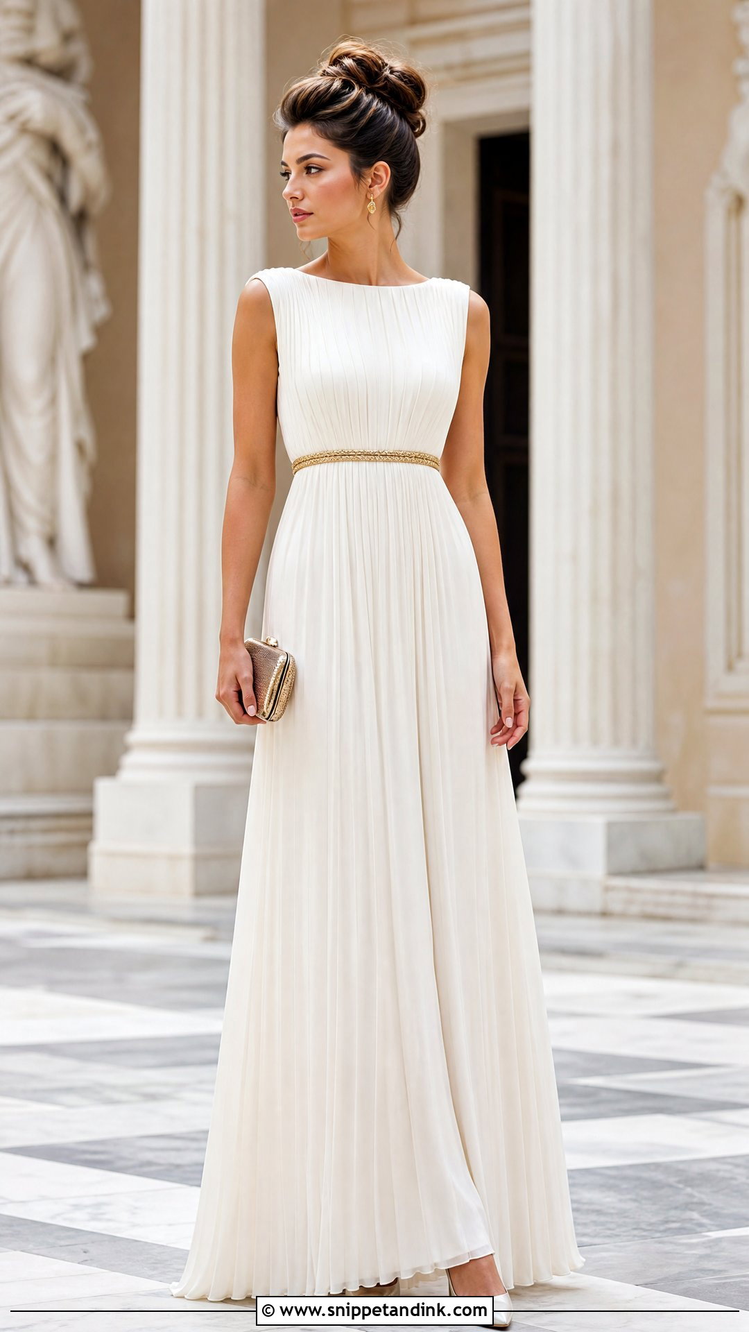 Petite Ancient Greek Wedding Dress With a Slim Gold Belt - Snippet and Ink - 25 Ancient Greek Wedding Dress Ideas