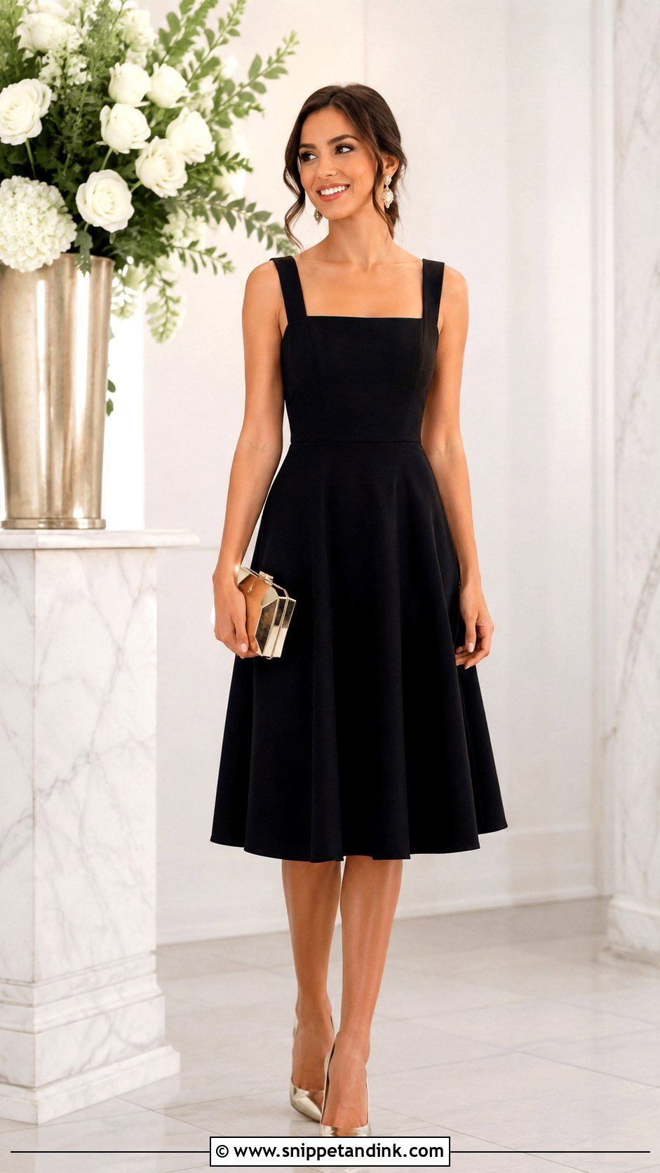Petite Black Fit And Flare Dress Outfit - Snippet and Ink - 20 Black Wedding Attire Ideas