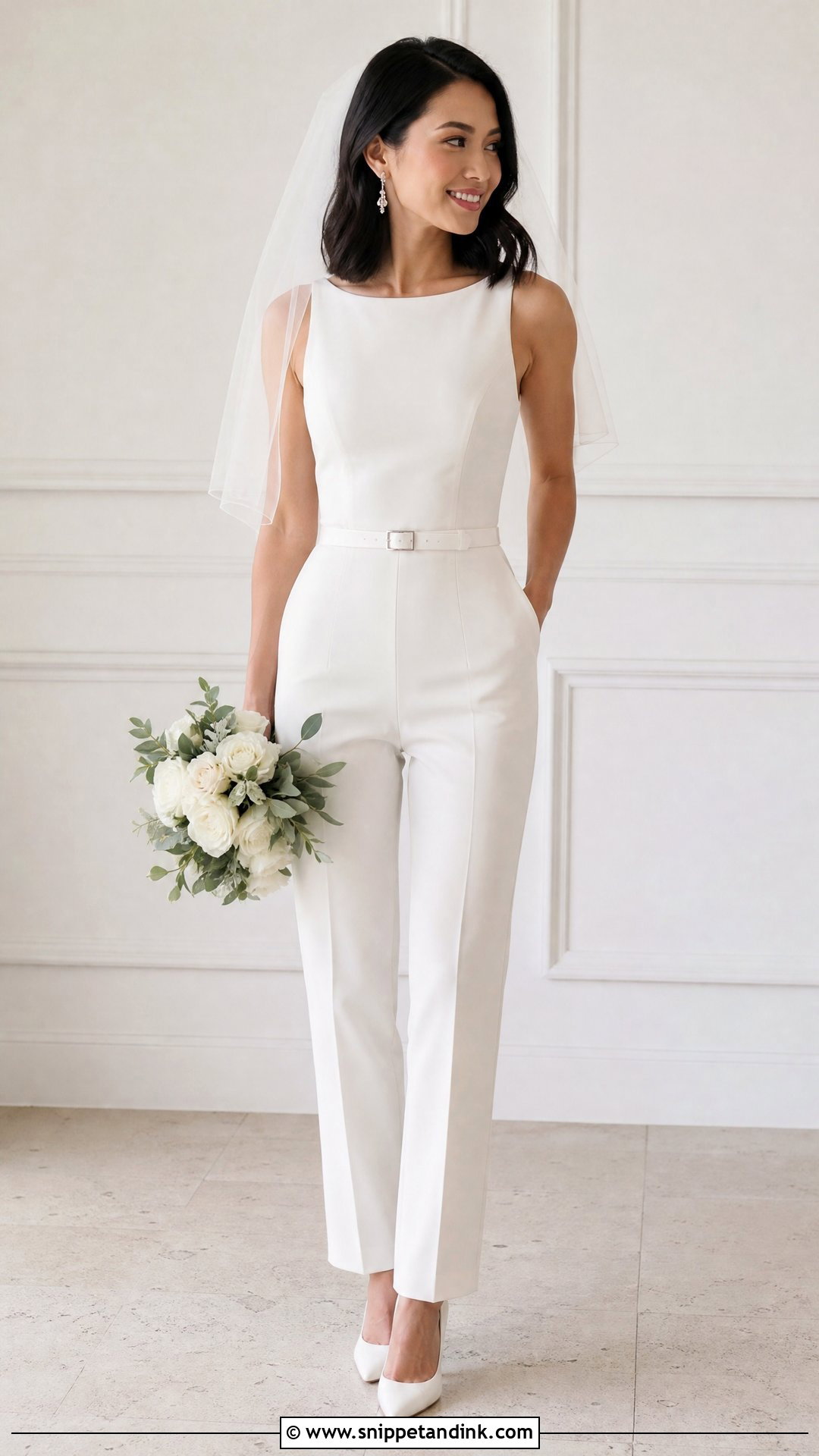 Petite Bridal Jumpsuit With Straight Pants - Snippet and Ink - 20 Wedding Dress with Pants Ideas