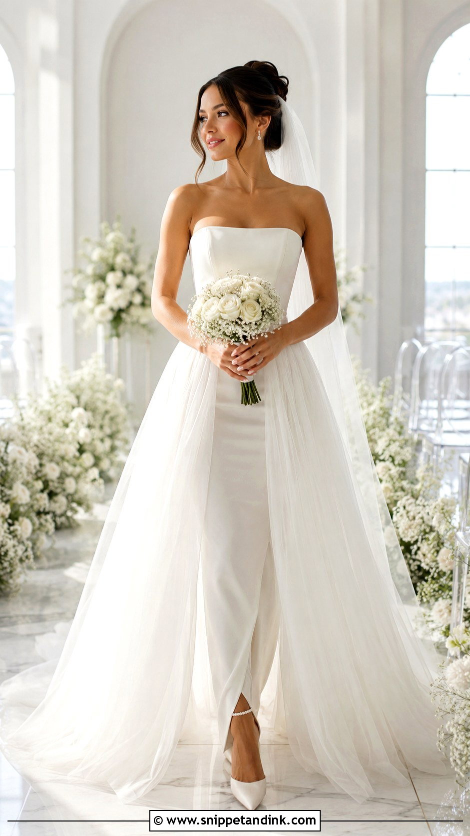 Petite Bride Detachable Overskirt Wedding Dress - Snippet and Ink - 20 Short Bride Ideas