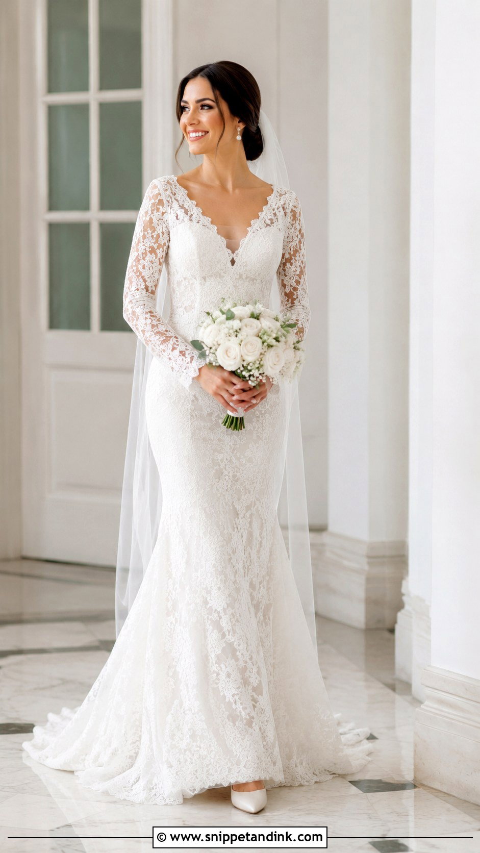 Petite Bride Long Sleeve Lace Wedding Dress - Snippet and Ink - 20 Short Bride Ideas