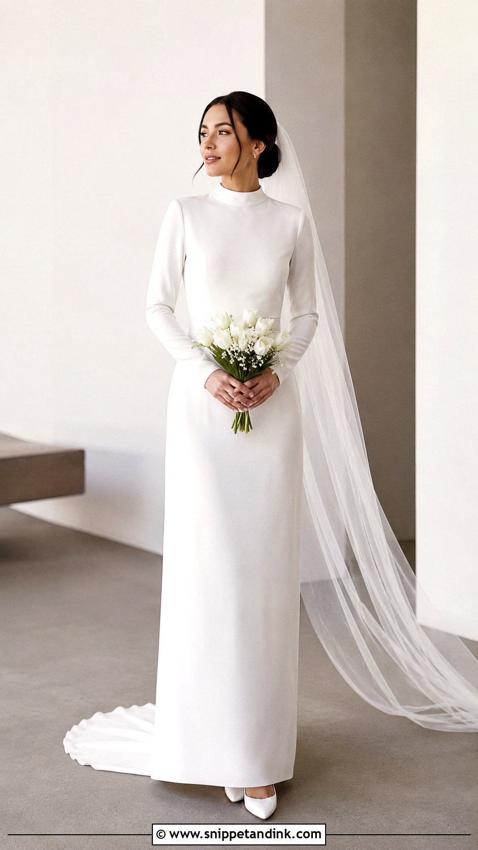 Petite Closed Wedding Dress With Column Skirt - Snippet and Ink - 20 Closed Wedding Dress Ideas