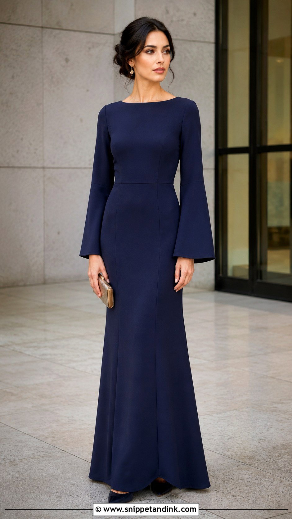 Petite Column Bell Sleeve Gown - Snippet and Ink - 20 Bell Sleeve Gown Ideas