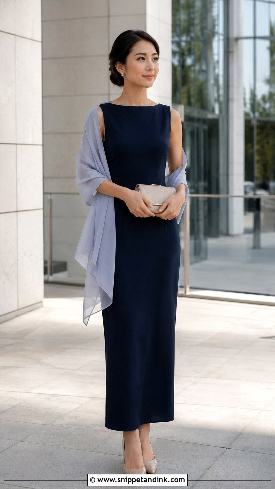 Petite Column Dress With Lightweight Shawl - Snippet and Ink - 20 Dress and Shawl Ideas