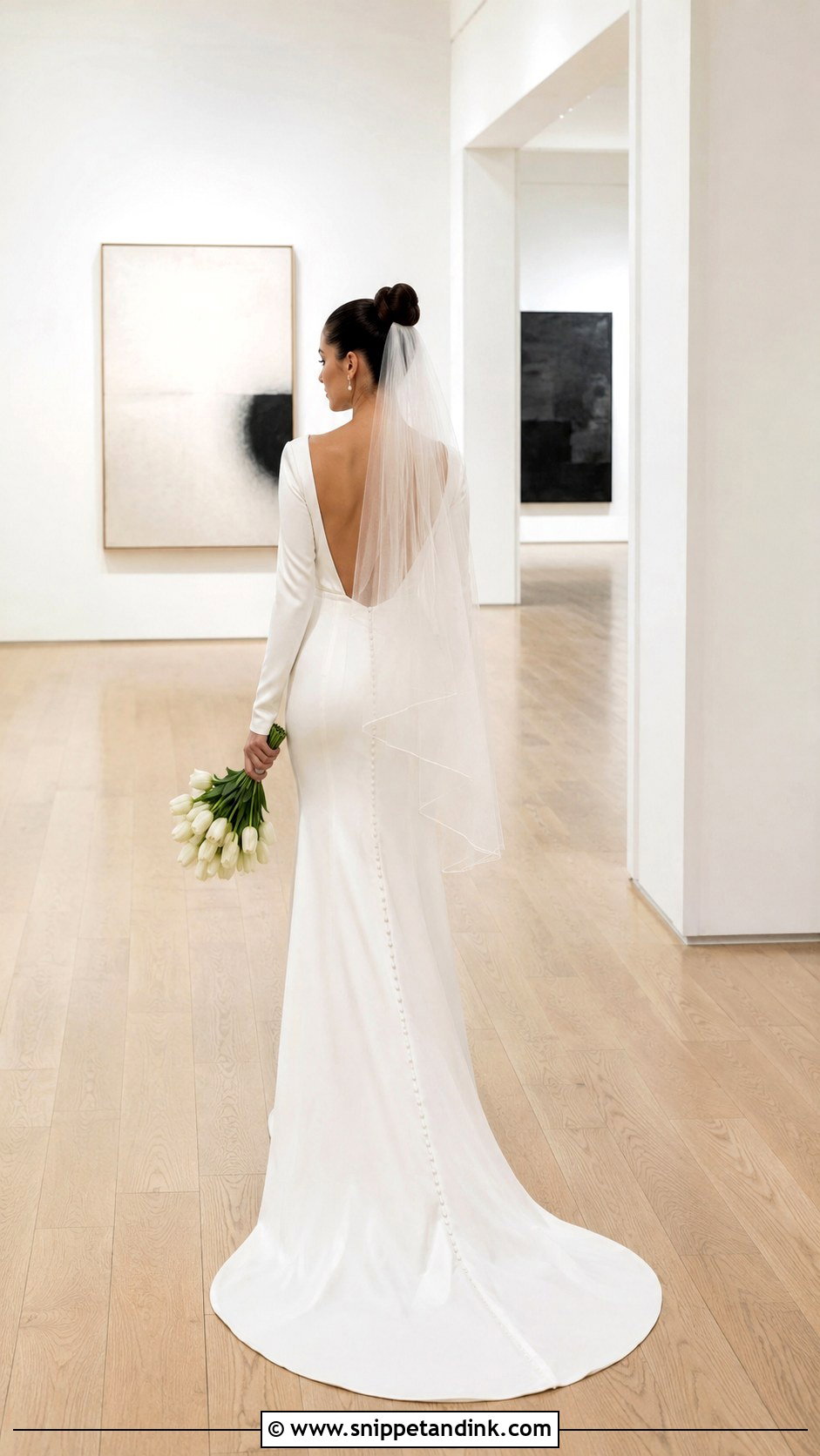 Petite Column Long Sleeve Low Back Wedding Dress - Snippet and Ink - 20 Long Sleeve Low Back Wedding Dress Ideas