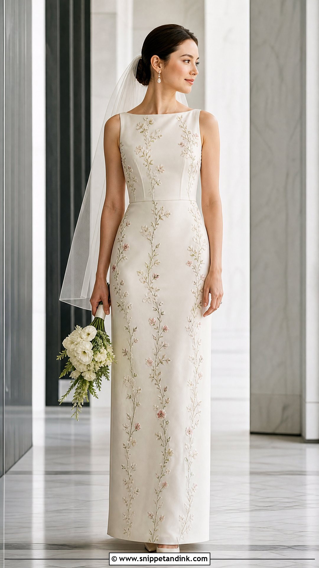 Petite Column Wedding Dress With Embroidered Flowers - Snippet and Ink - 20 Wedding Dress with Embroidered Flowers
