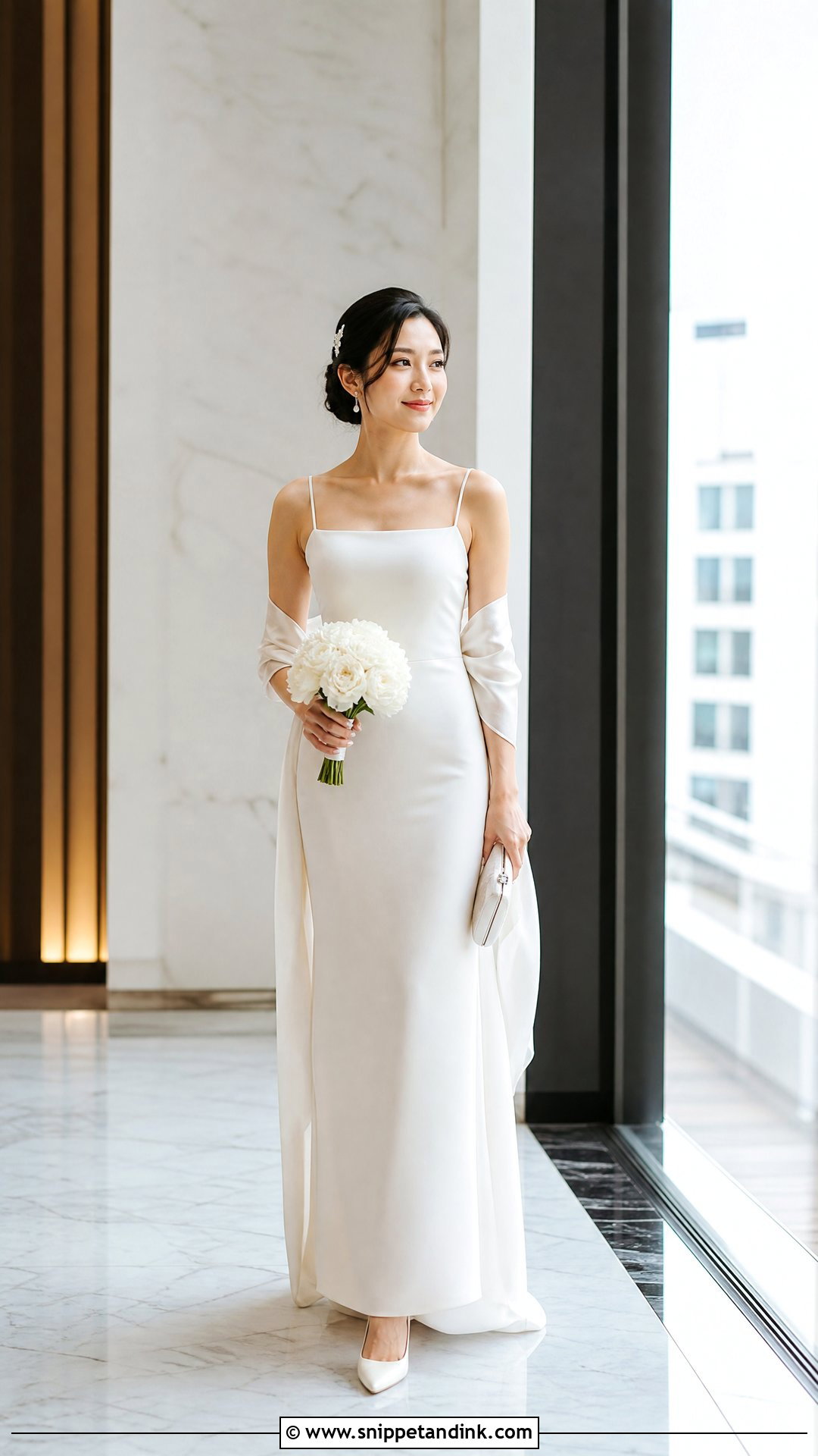 Petite Column Wedding Dress With Narrow Shawl - Snippet and Ink - 25 Wedding Dress with Shawl Ideas