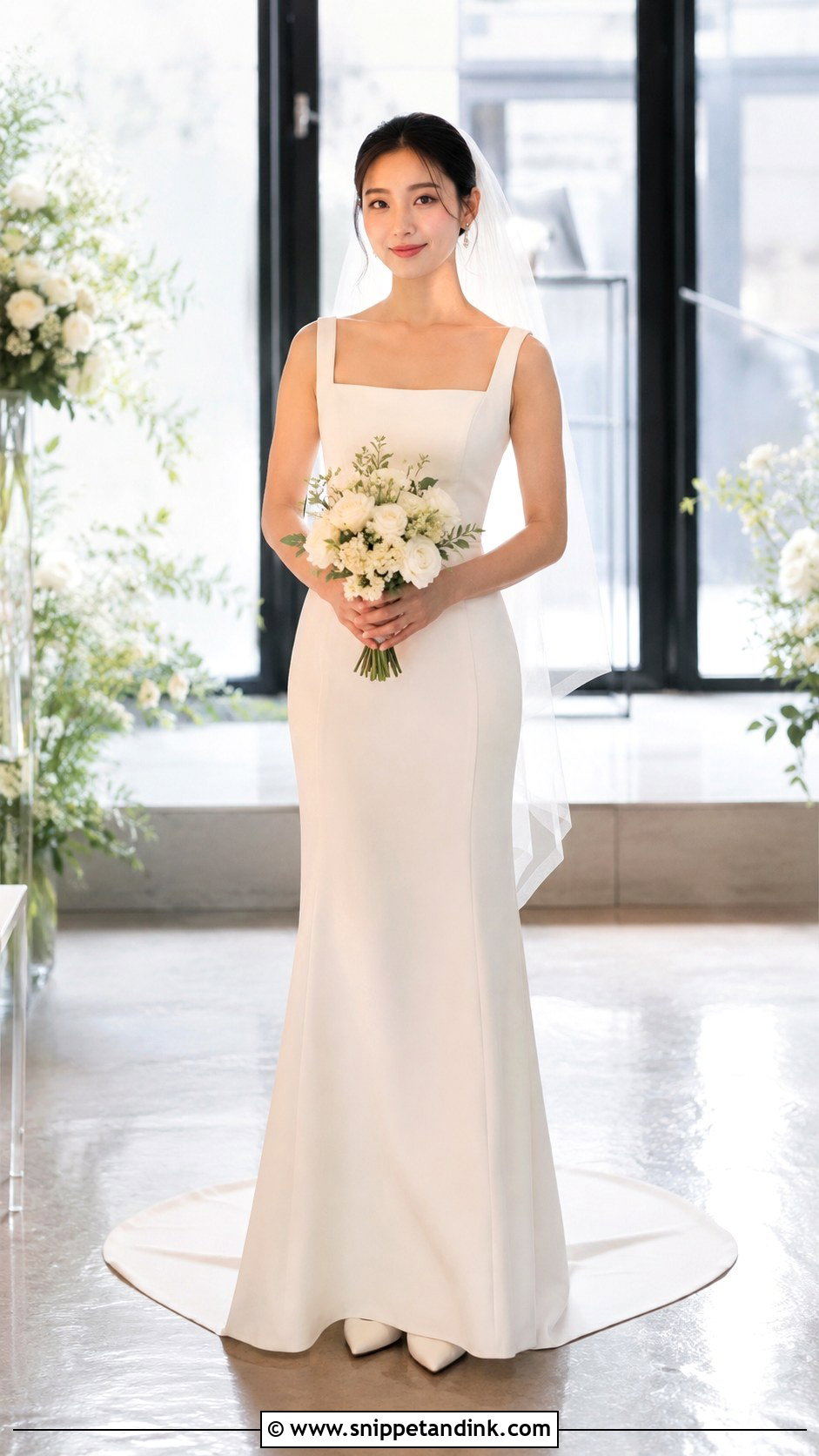 Petite Column Wedding Dress With Train - Snippet and Ink - 20 Elegant Romantic Wedding Dresses