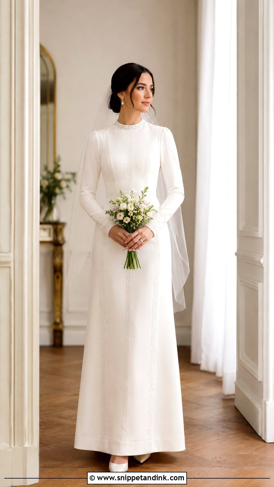 Petite Covered Wedding Dress With Fitted Sleeves - Snippet and Ink - 20 Covered Wedding Dresses