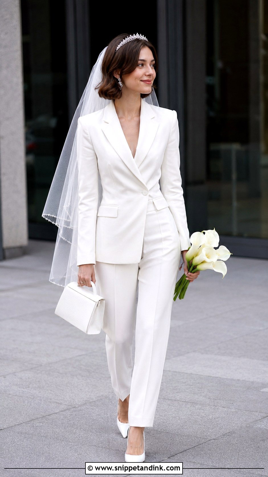 Petite Crown Bride With Wedding Suit - Snippet and Ink - 20 Crown Bride Ideas