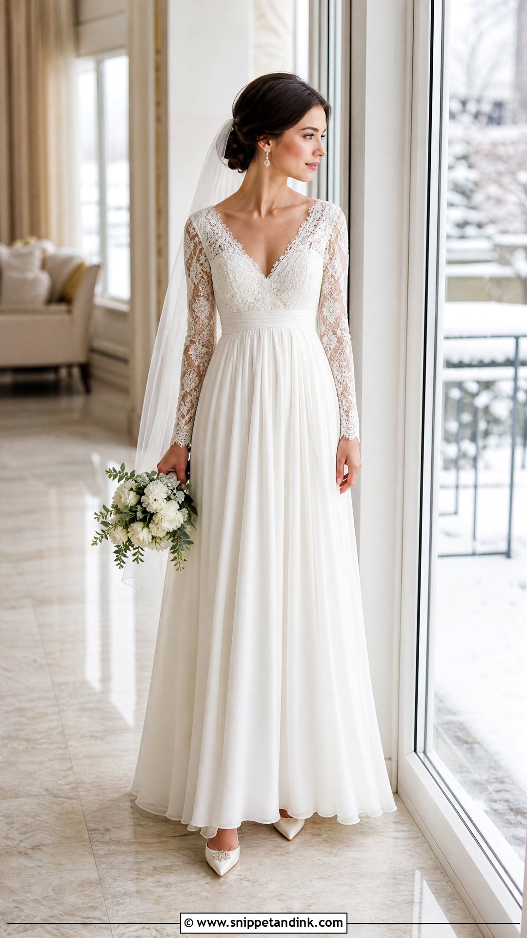 Petite Empire Waist Winter Wedding Dress With Sleeves - Snippet and Ink - 20 Winter Wedding Dress with Sleeves