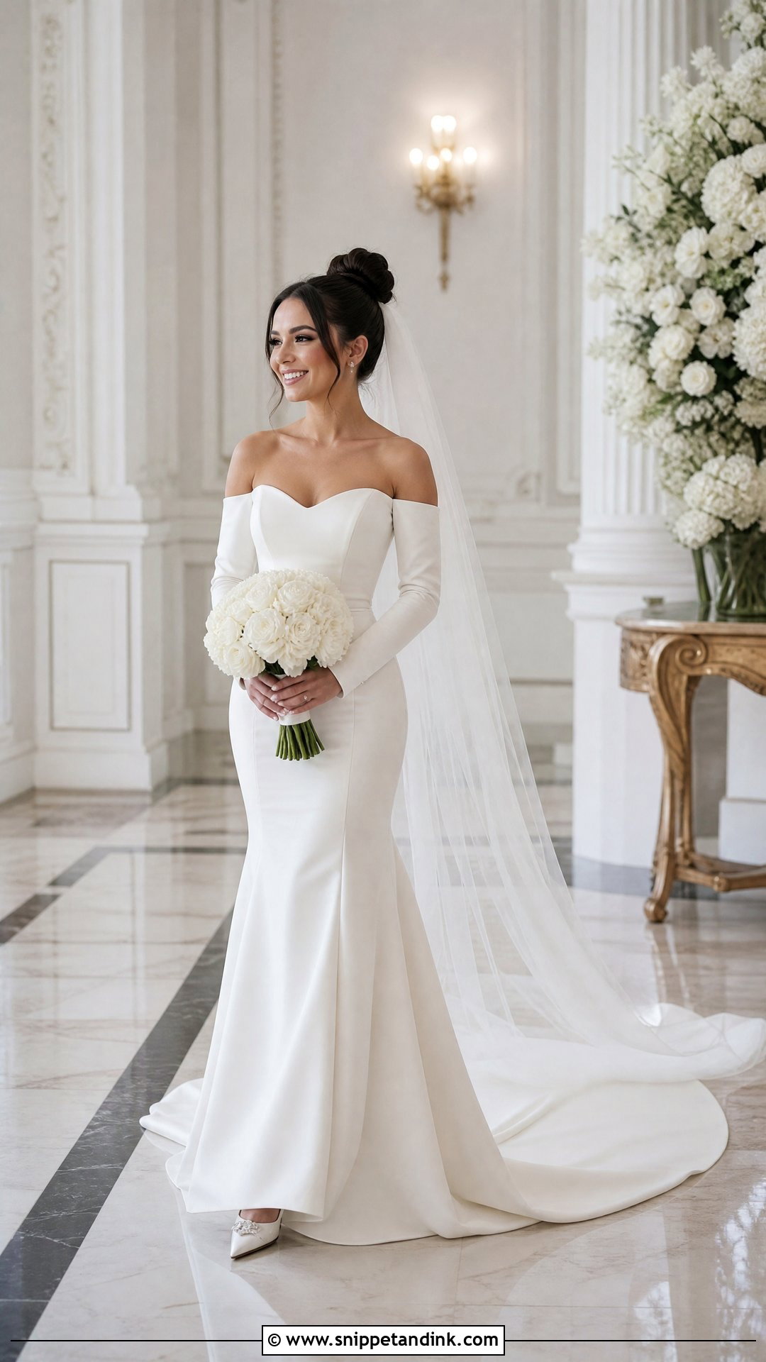 Petite Fit and Flare Wedding Dress With Off Shoulder Sleeves - Snippet and Ink - 20 Wedding Dress with Sleeves Off Shoulder