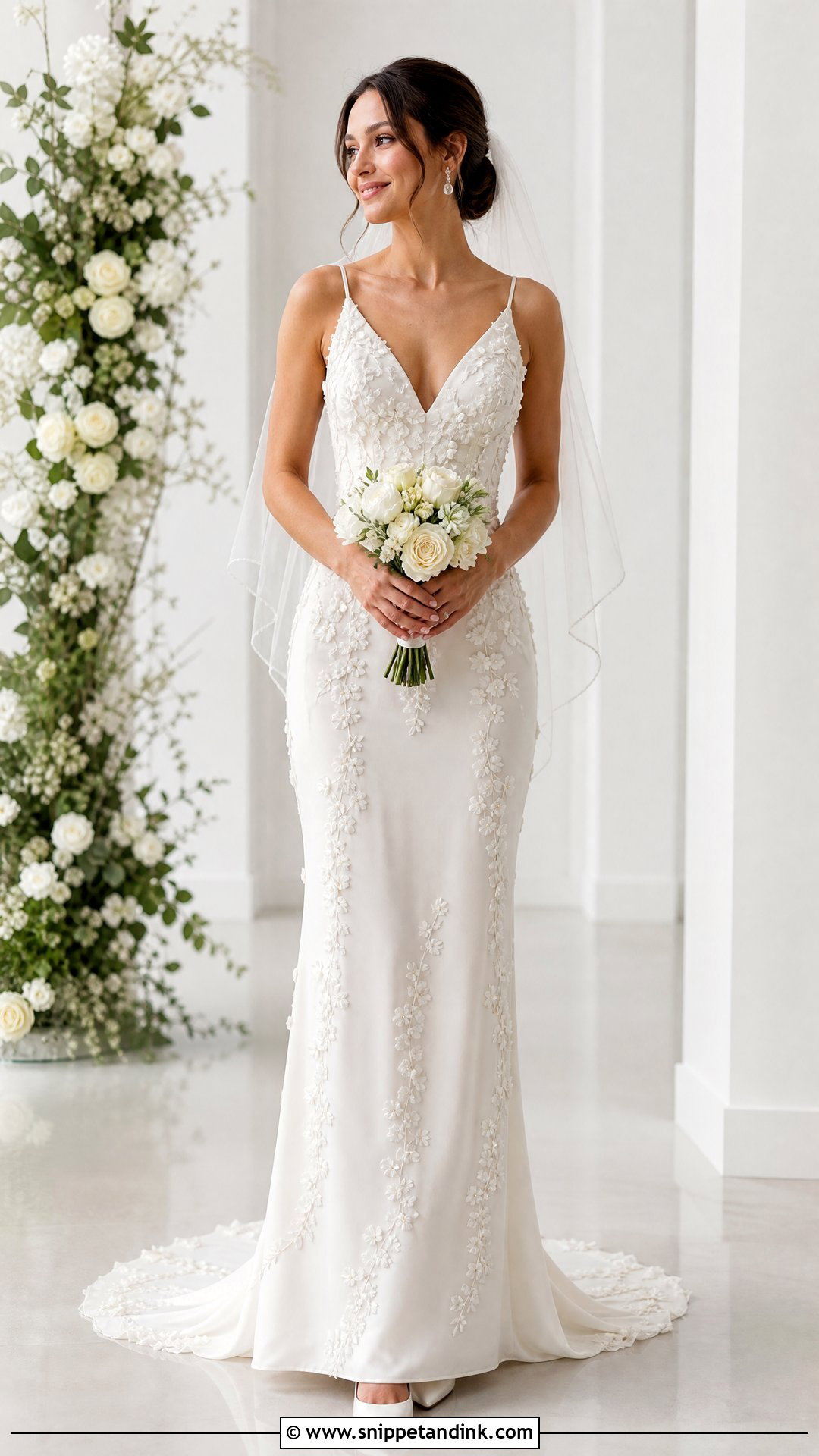 Petite Floral Sheath Bridal Dress - Snippet and Ink - 25 Floral Bridal Dress Ideas